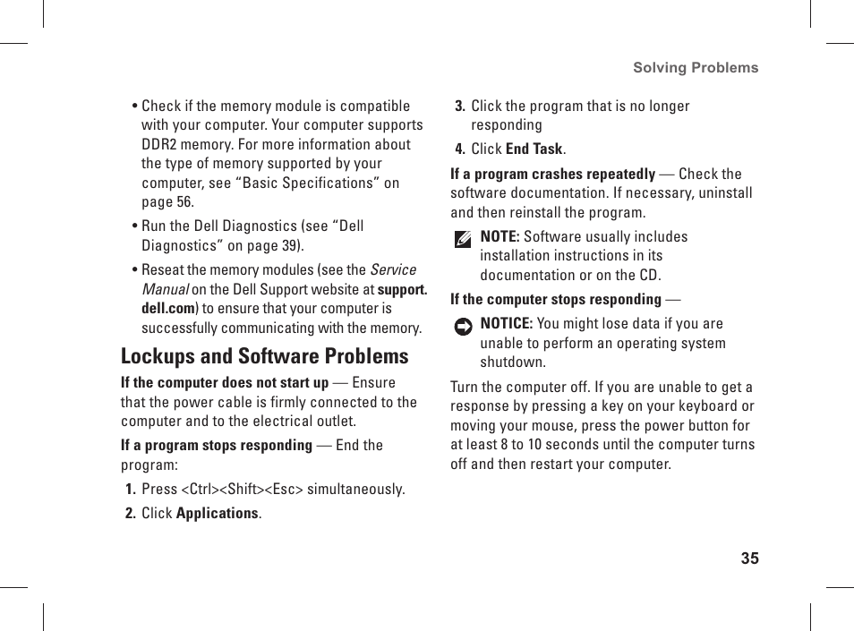 Lockups and software problems | Dell Studio 1537 (Late 2008) User Manual | Page 37 / 84