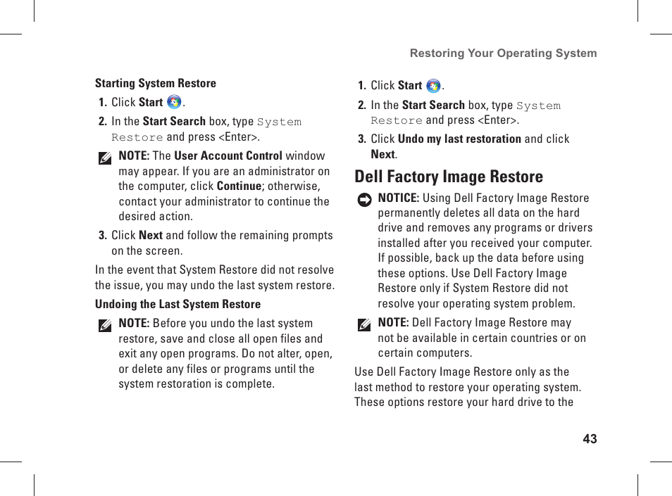 Dell factory image restore | Dell Studio 1537 (Late 2008) User Manual | Page 45 / 84