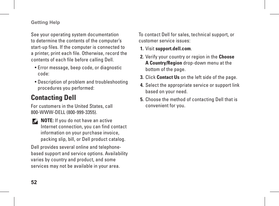 Contacting dell | Dell Studio 1537 (Late 2008) User Manual | Page 54 / 84