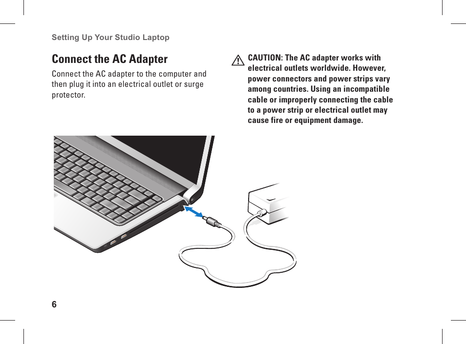 Connect the ac adapter | Dell Studio 1537 (Late 2008) User Manual | Page 8 / 84