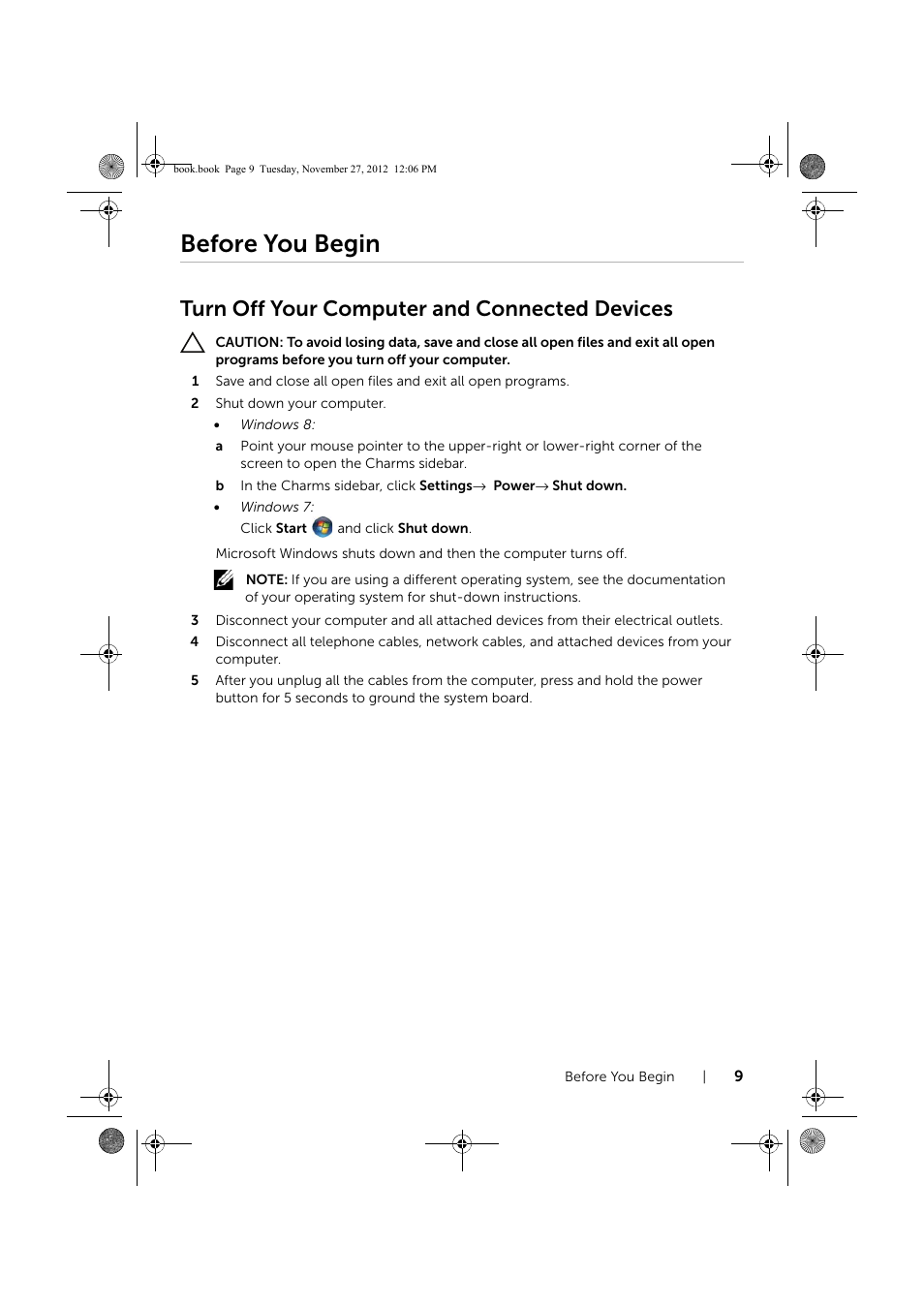 Before you begin, Turn off your computer and connected devices | Dell Inspiron 14R (5421, Early 2013) User Manual | Page 9 / 71