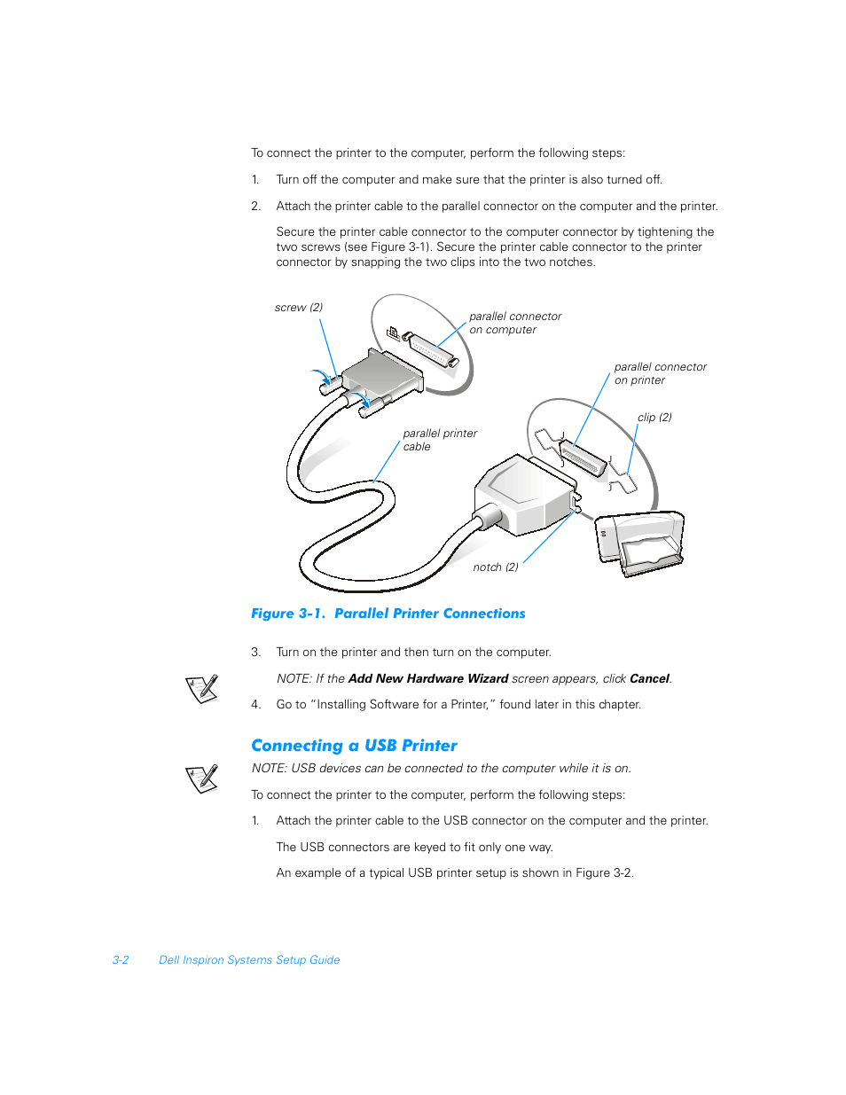 Connecting a usb printer, Connecting a usb printer -2 | Dell Inspiron 5000e User Manual | Page 14 / 20
