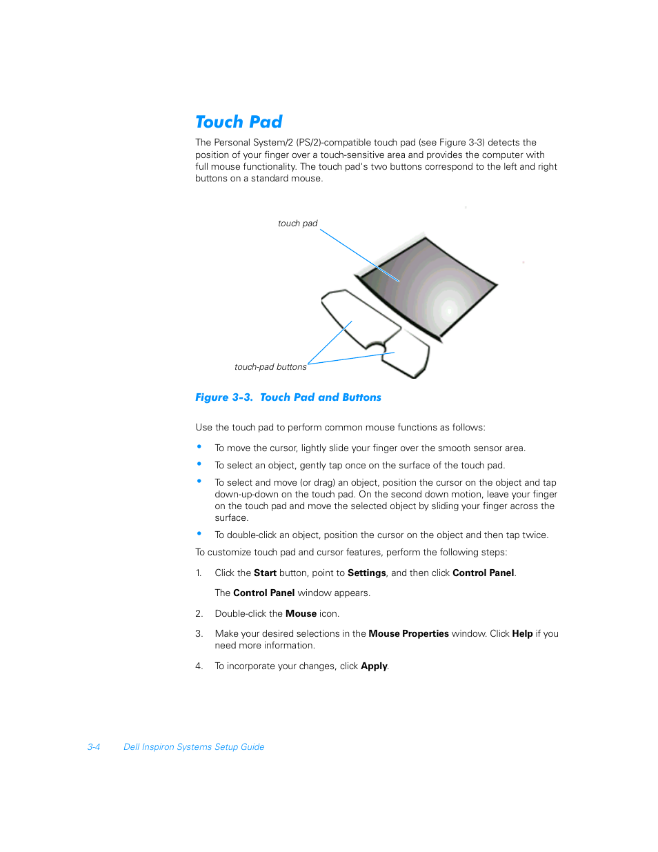 Touch pad, Touch pad -4 | Dell Inspiron 5000e User Manual | Page 16 / 20