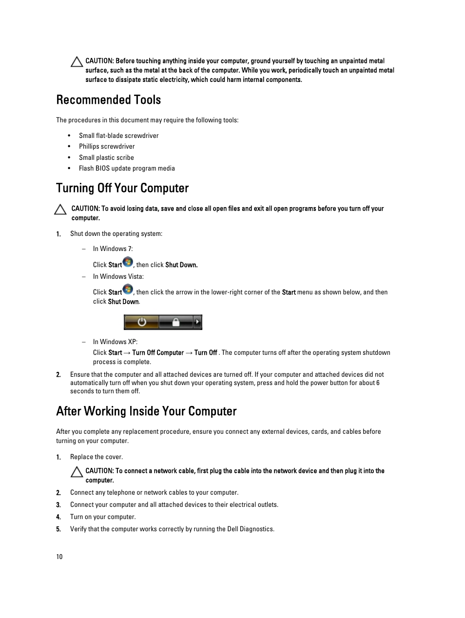 Recommended tools, Turning off your computer, After working inside your computer | Dell Precision R5500 (Early 2011) User Manual | Page 10 / 97