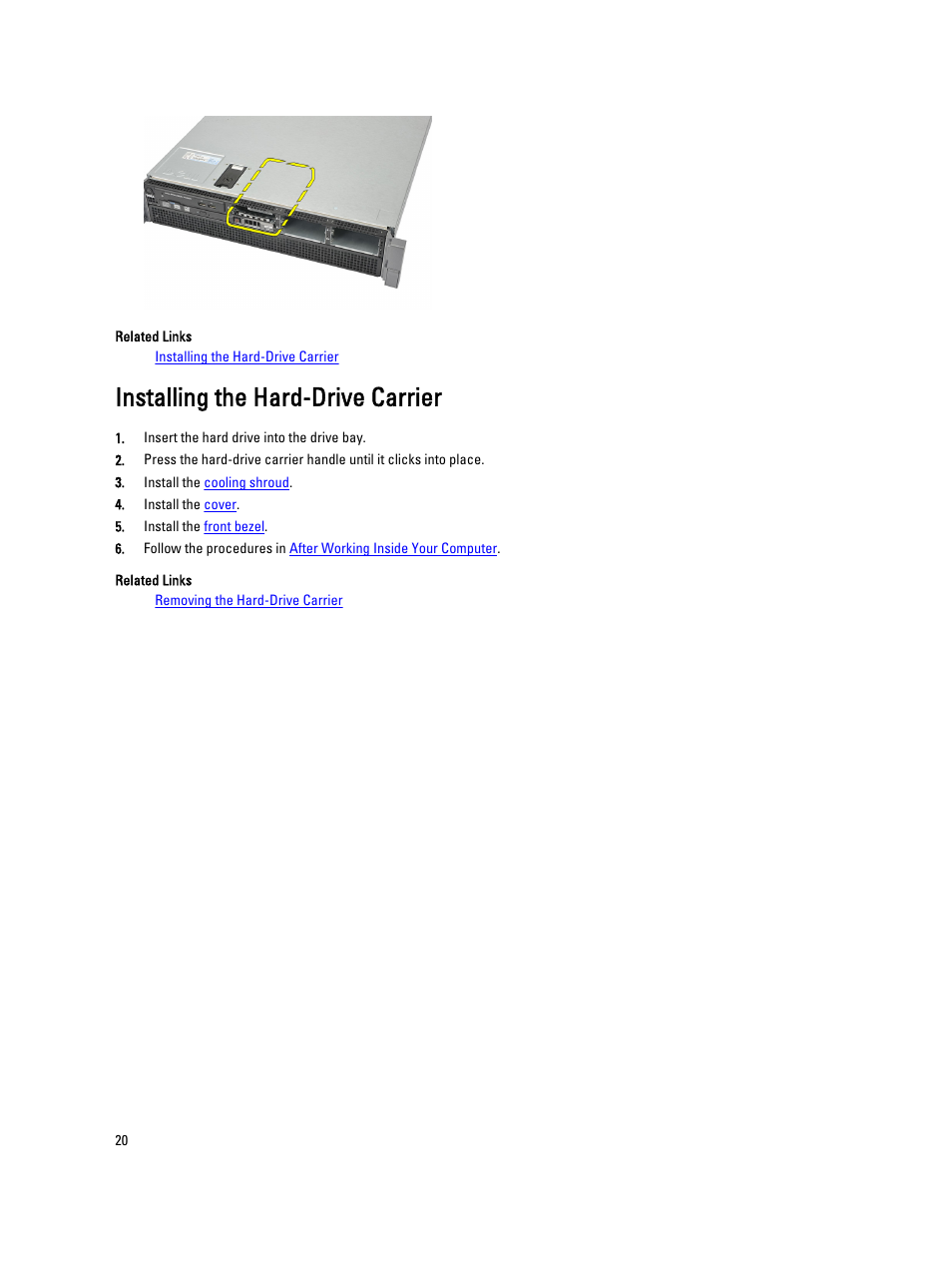 Installing the hard-drive carrier | Dell Precision R5500 (Early 2011) User Manual | Page 20 / 97