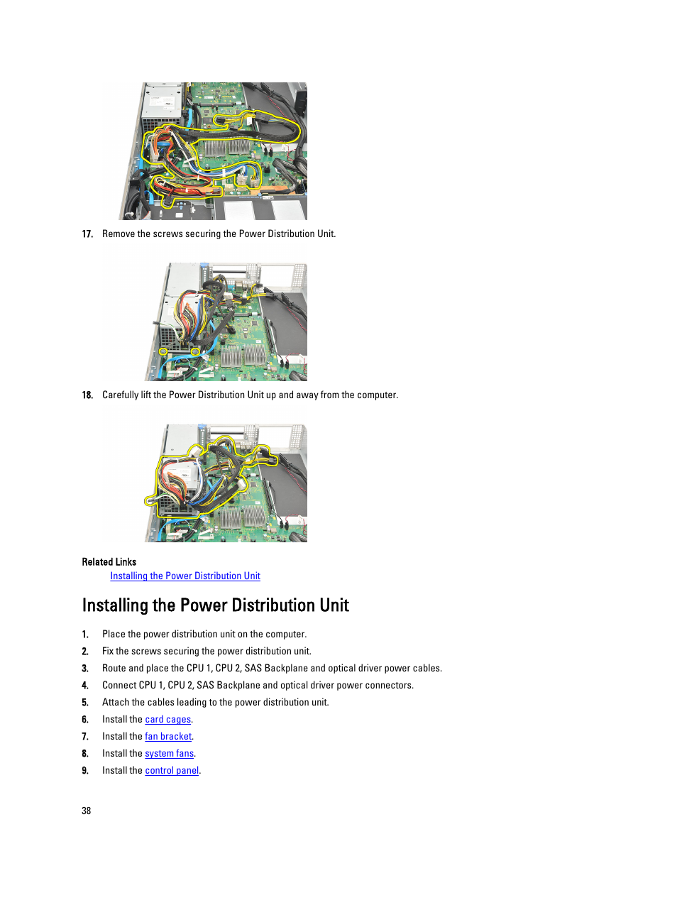 Installing the power distribution unit | Dell Precision R5500 (Early 2011) User Manual | Page 38 / 97