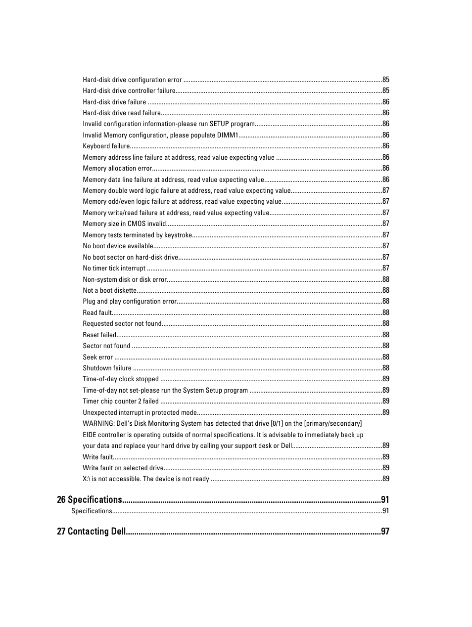 26 specifications, 27 contacting dell | Dell Precision R5500 (Early 2011) User Manual | Page 6 / 97