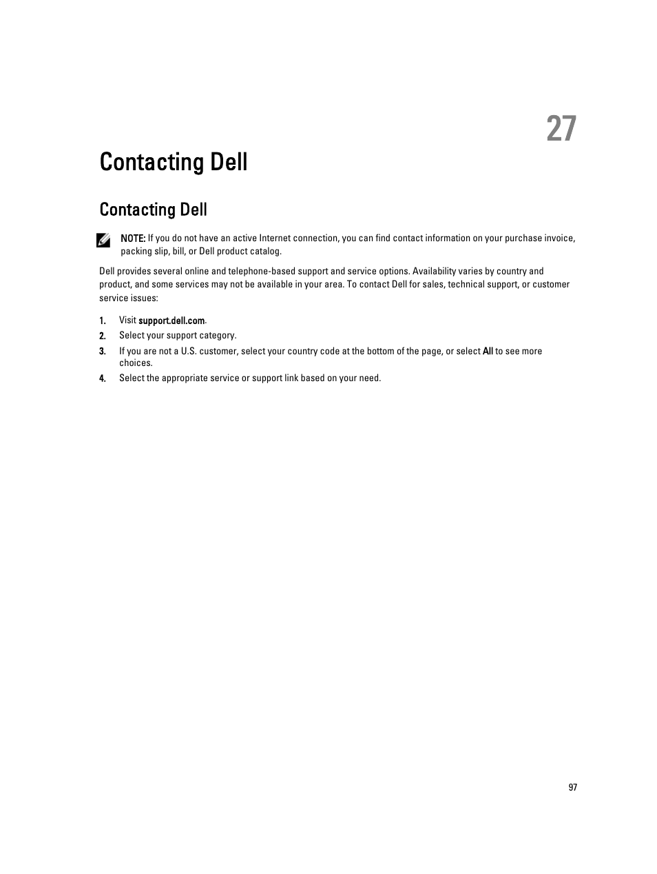 Contacting dell, 27 contacting dell | Dell Precision R5500 (Early 2011) User Manual | Page 97 / 97