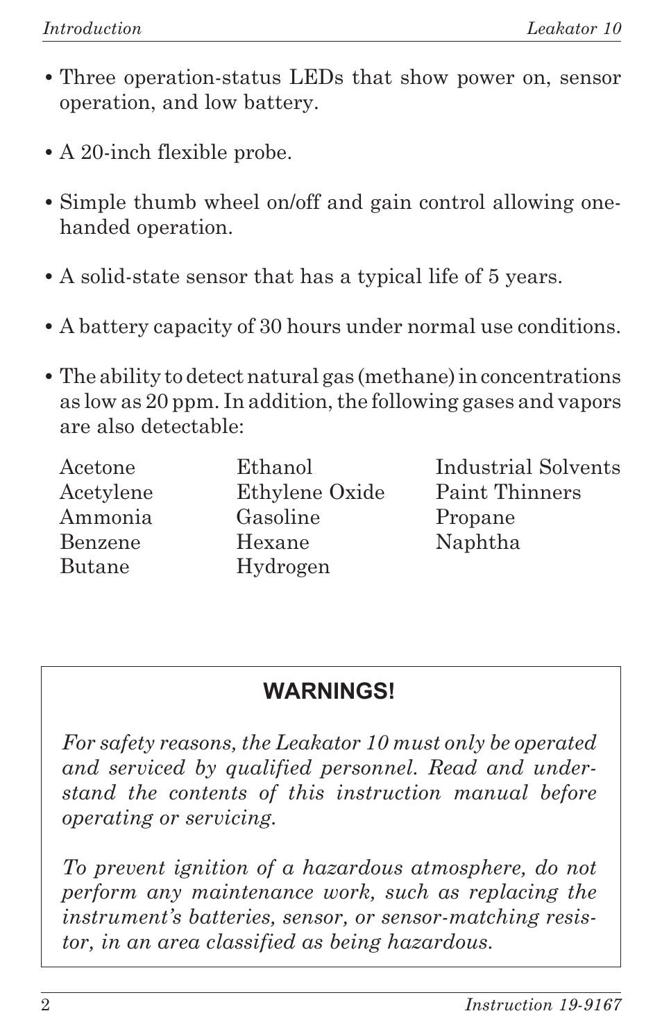 Warnings | Bacharach Leakator 10 User Manual | Page 6 / 24