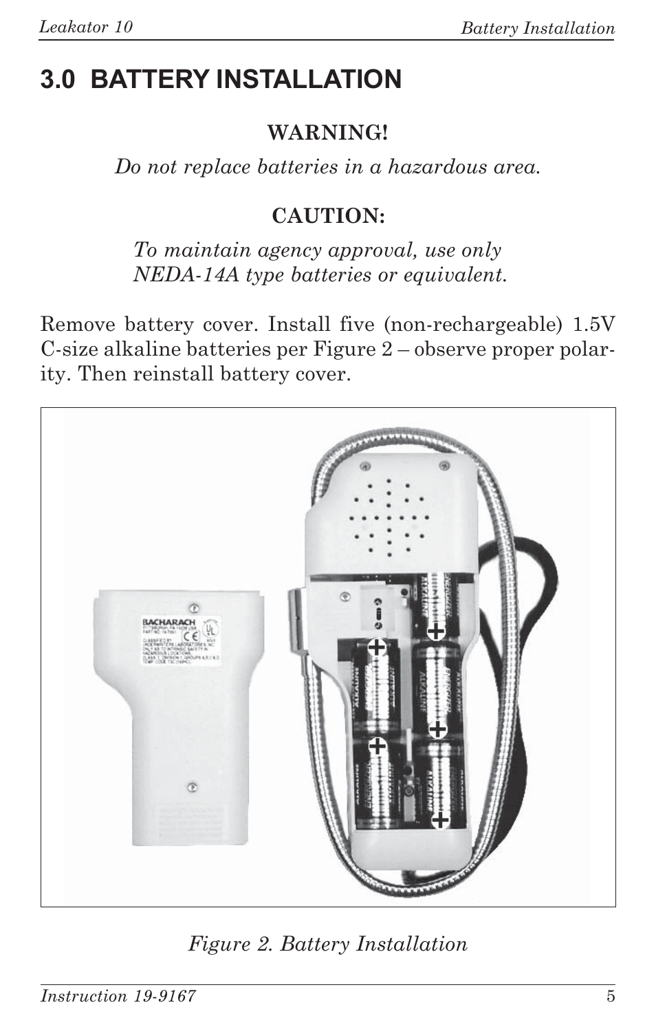 0 battery installation | Bacharach Leakator 10 User Manual | Page 9 / 24