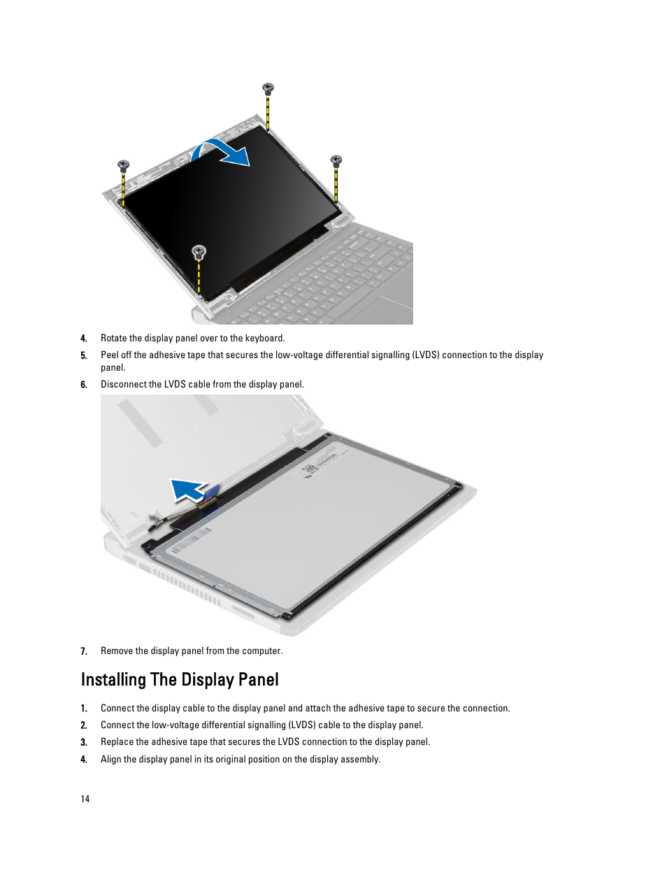 Installing the display panel | Dell Latitude 3330 (Early 2013) User Manual | Page 14 / 53