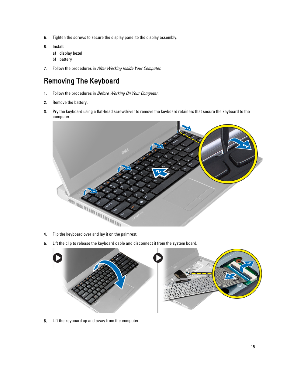 Removing the keyboard | Dell Latitude 3330 (Early 2013) User Manual | Page 15 / 53