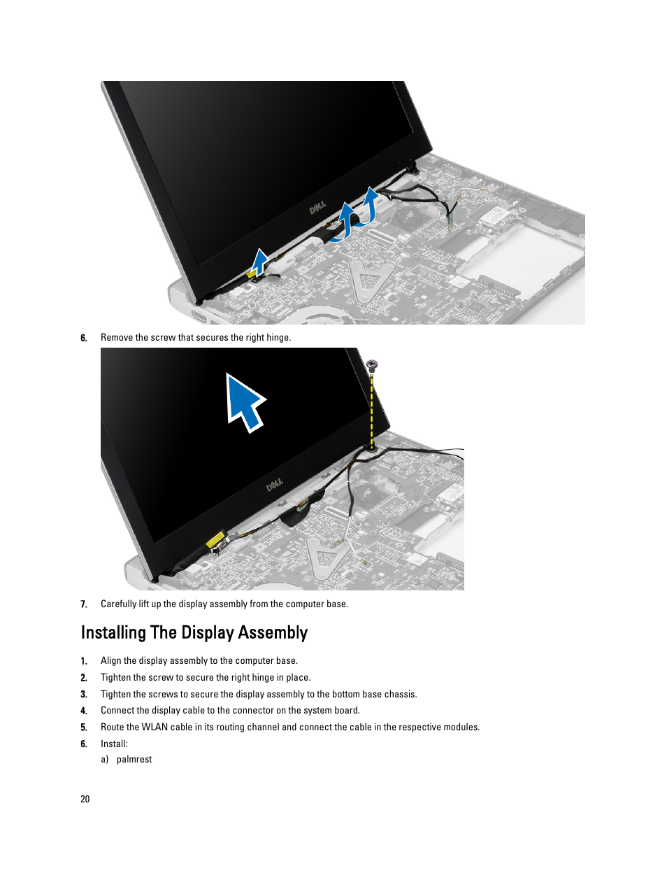 Installing the display assembly | Dell Latitude 3330 (Early 2013) User Manual | Page 20 / 53