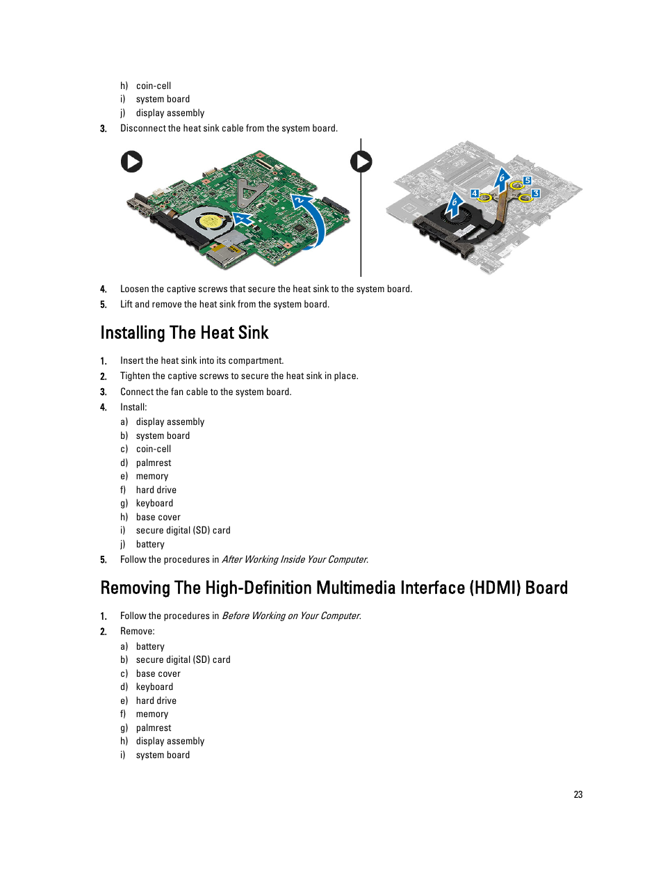 Installing the heat sink | Dell Latitude 3330 (Early 2013) User Manual | Page 23 / 53