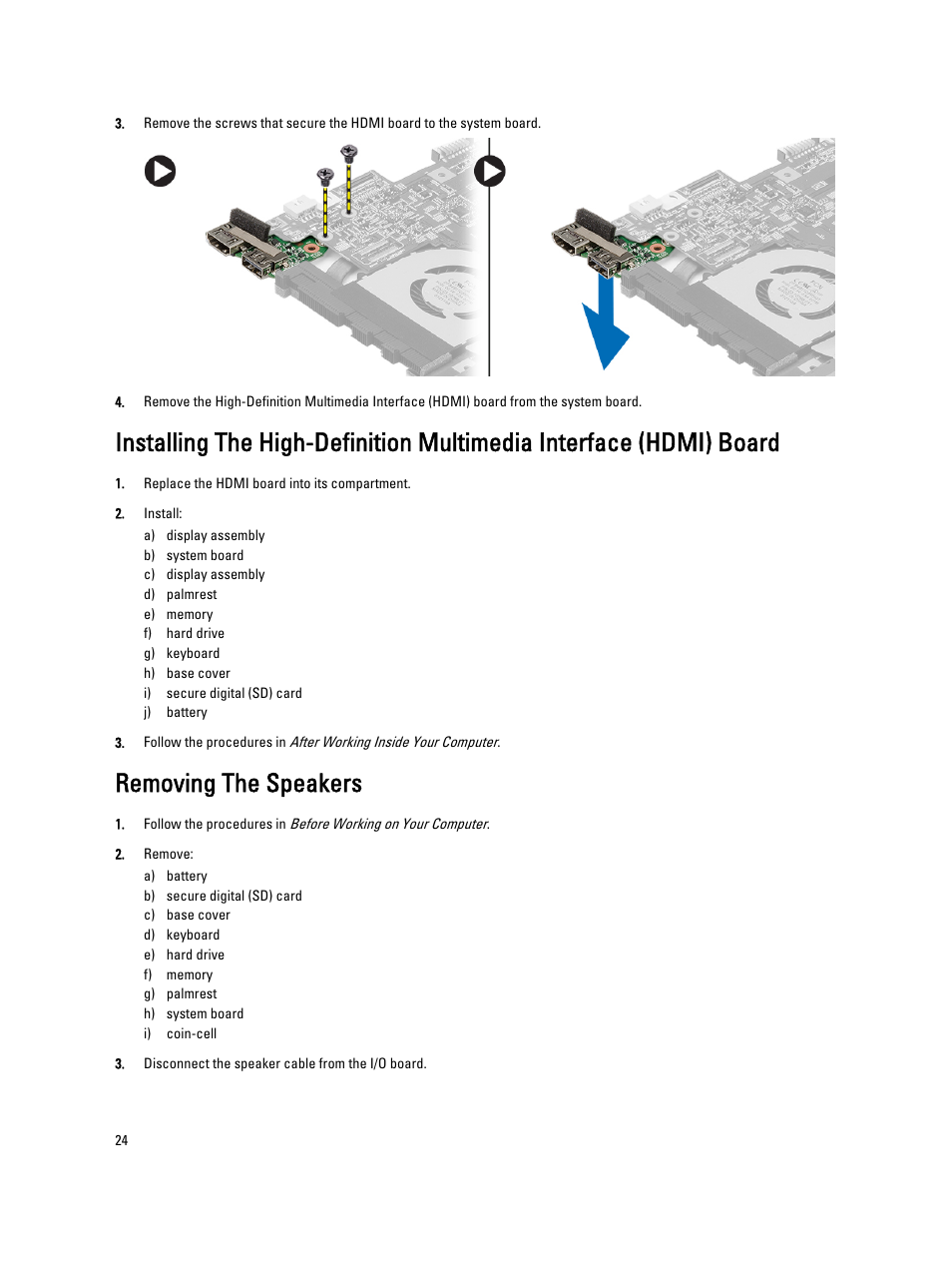 Removing the speakers | Dell Latitude 3330 (Early 2013) User Manual | Page 24 / 53