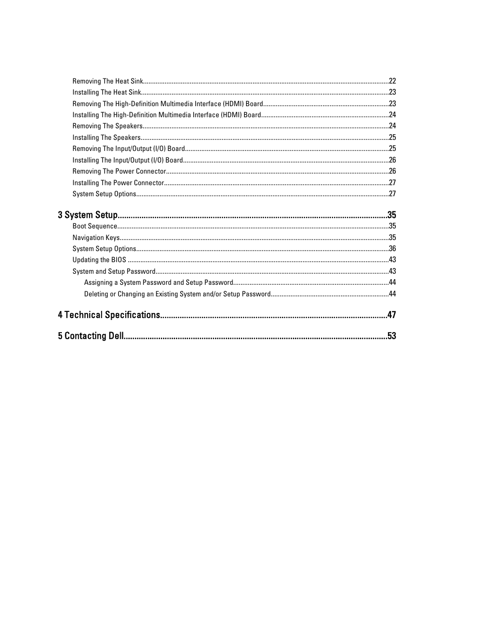 3 system setup, 4 technical specifications 5 contacting dell | Dell Latitude 3330 (Early 2013) User Manual | Page 4 / 53