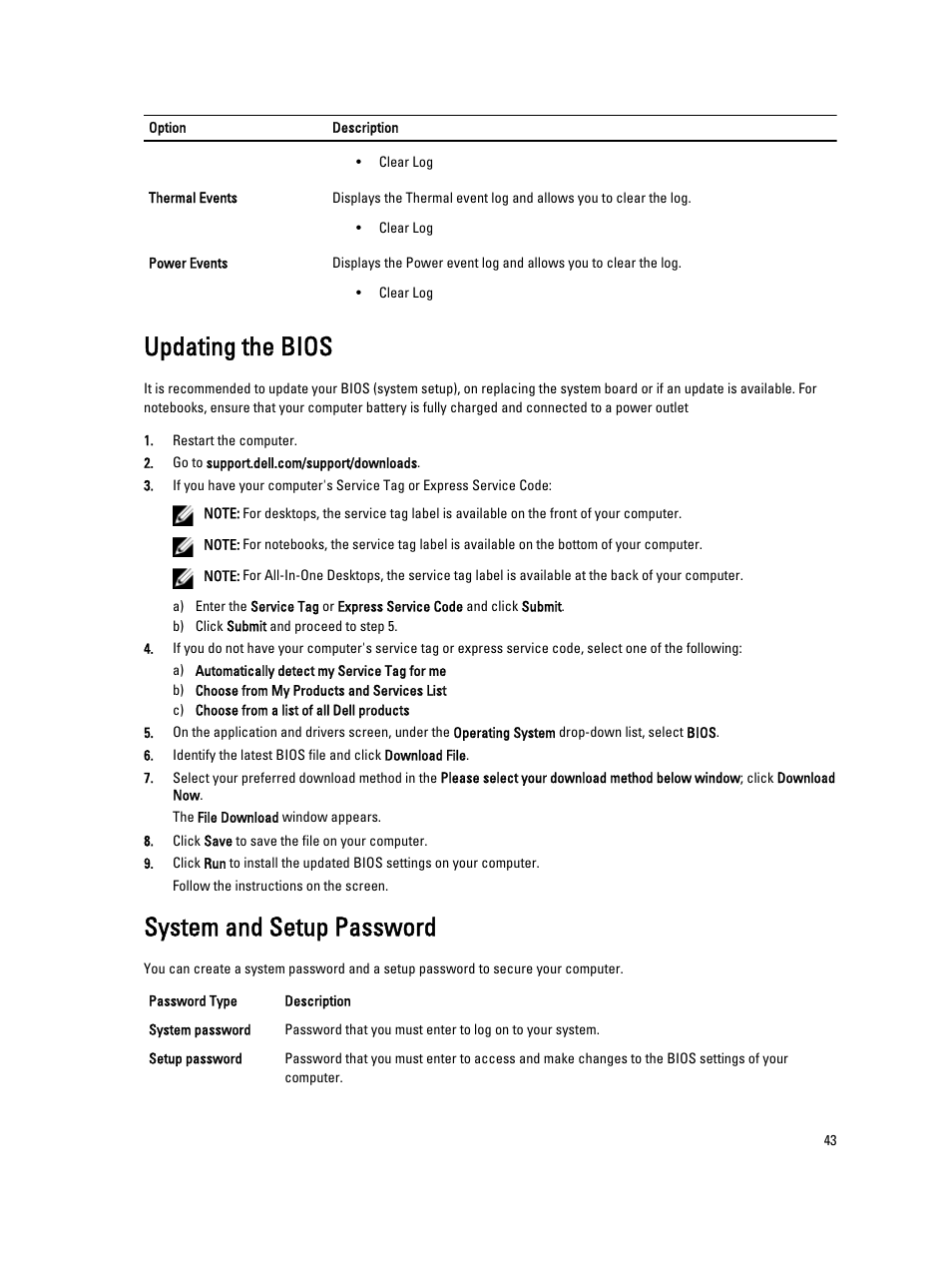 Updating the bios, System and setup password | Dell Latitude 3330 (Early 2013) User Manual | Page 43 / 53