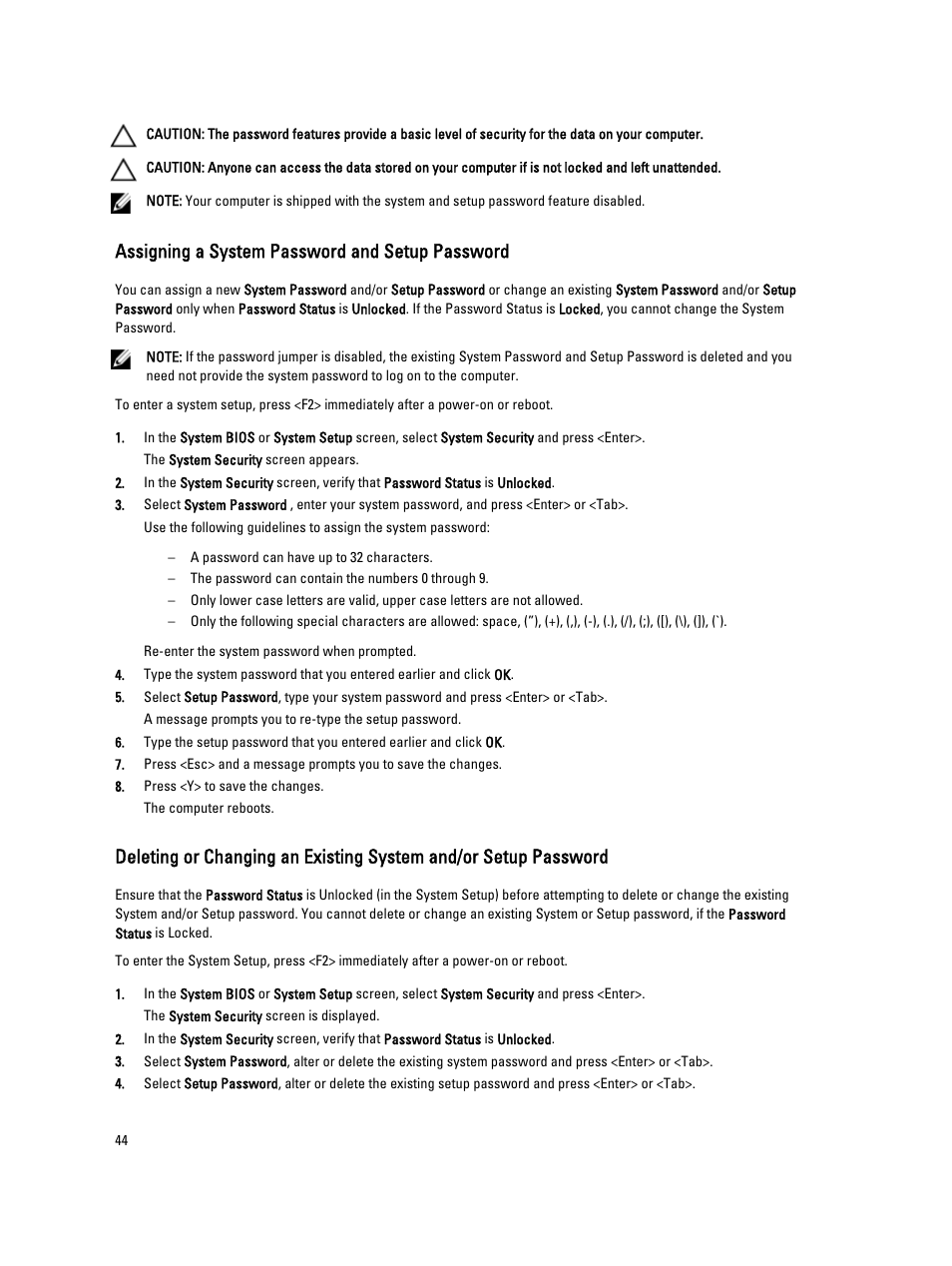 Assigning a system password and setup password | Dell Latitude 3330 (Early 2013) User Manual | Page 44 / 53