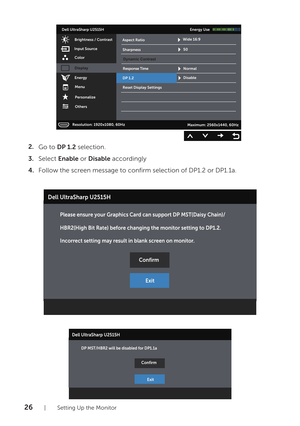 Dell ultrasharp u2515h, Setting up the monitor | Dell UltraSharp 25 Monitor User Manual | Page 26 / 63