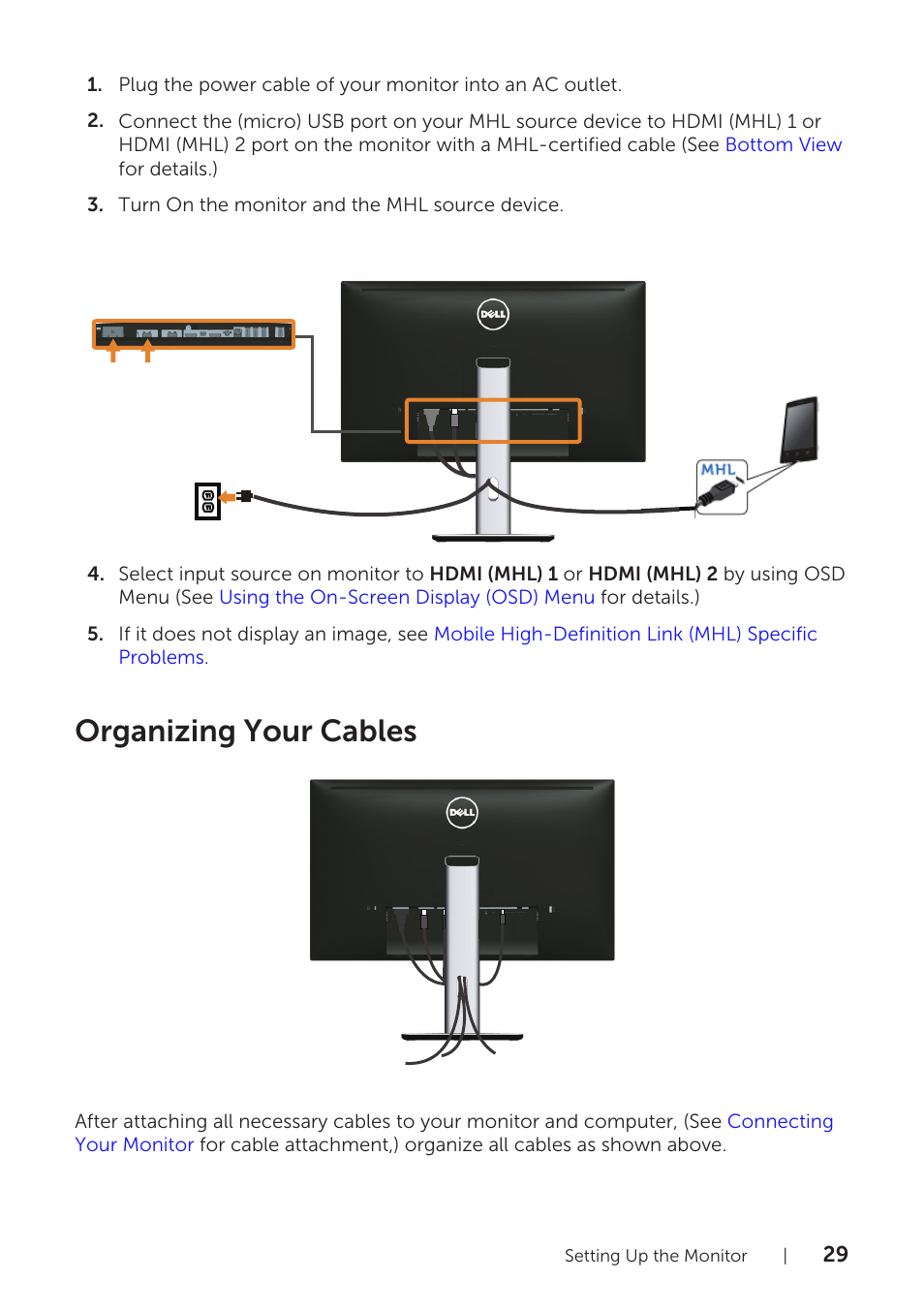 Organizing your cables | Dell UltraSharp 25 Monitor User Manual | Page 29 / 63