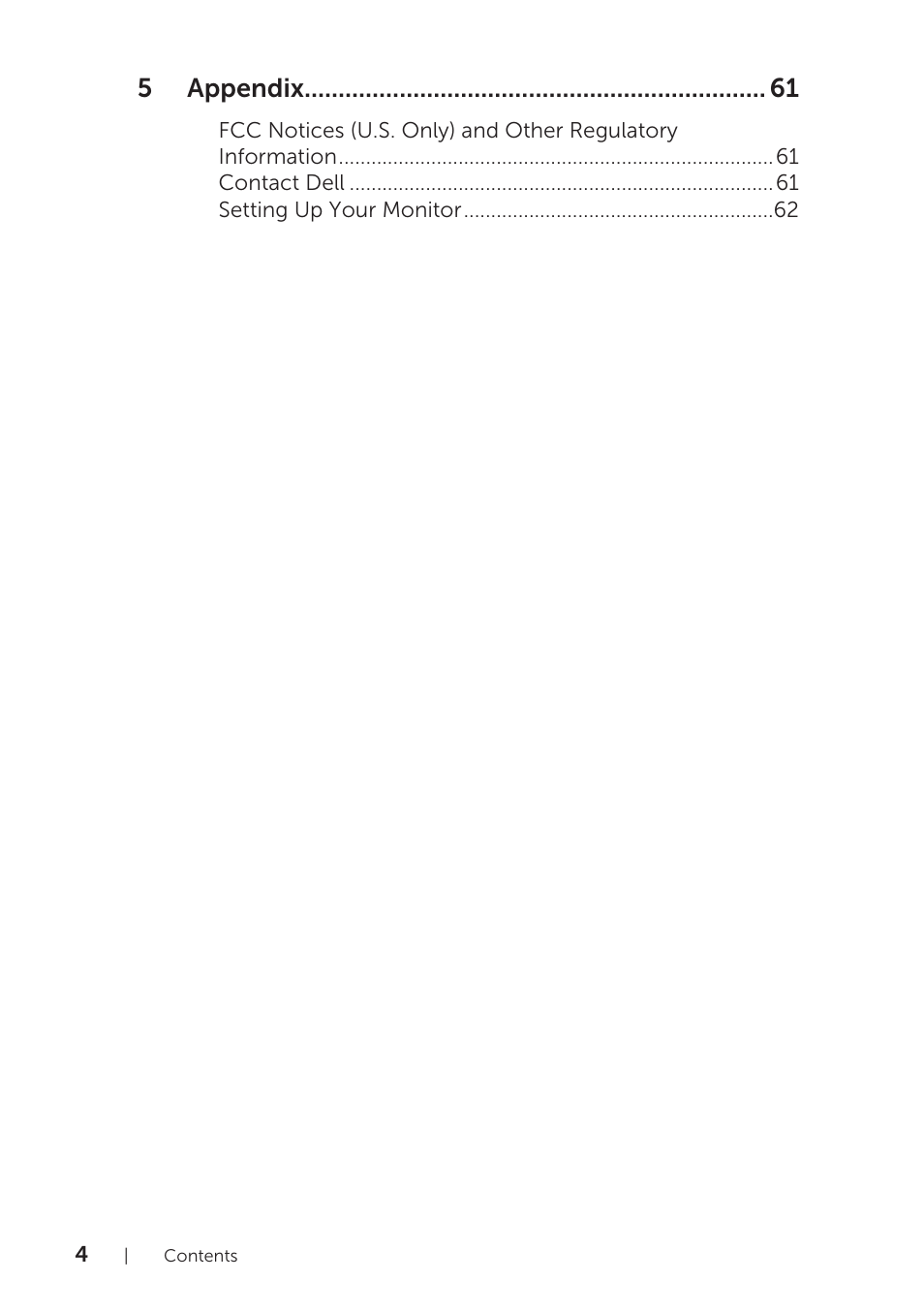 5 appendix | Dell UltraSharp 25 Monitor User Manual | Page 4 / 63
