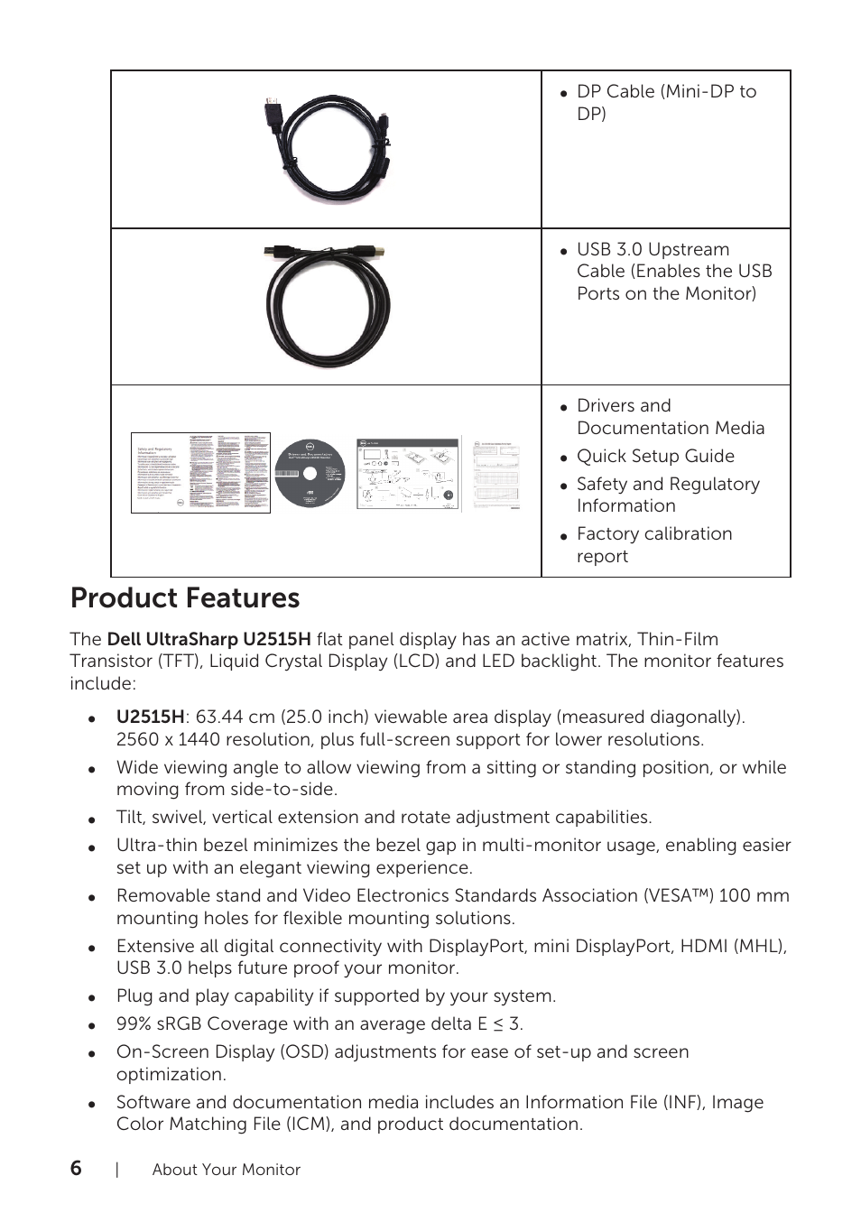 Product features | Dell UltraSharp 25 Monitor User Manual | Page 6 / 63