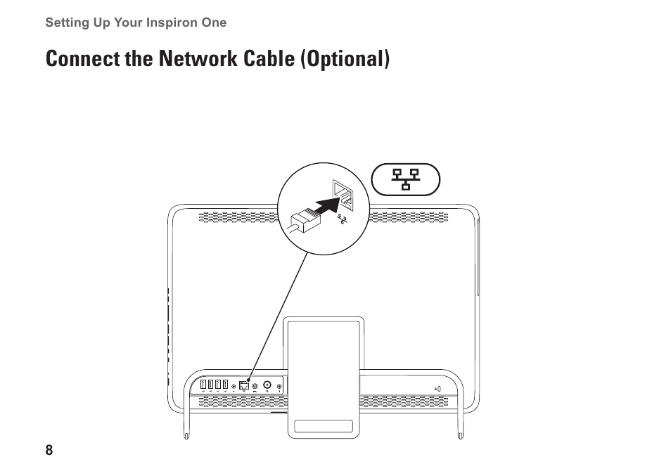 Connect the network cable (optional) | Dell Inspiron One 2205 (Mid 2010) User Manual | Page 10 / 86