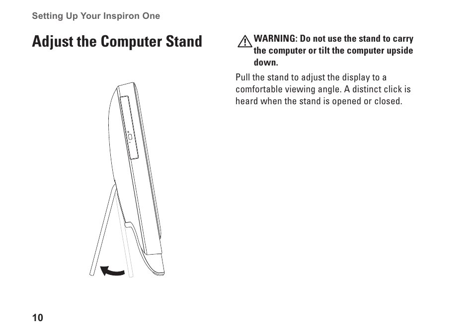 Adjust the computer stand | Dell Inspiron One 2205 (Mid 2010) User Manual | Page 12 / 86
