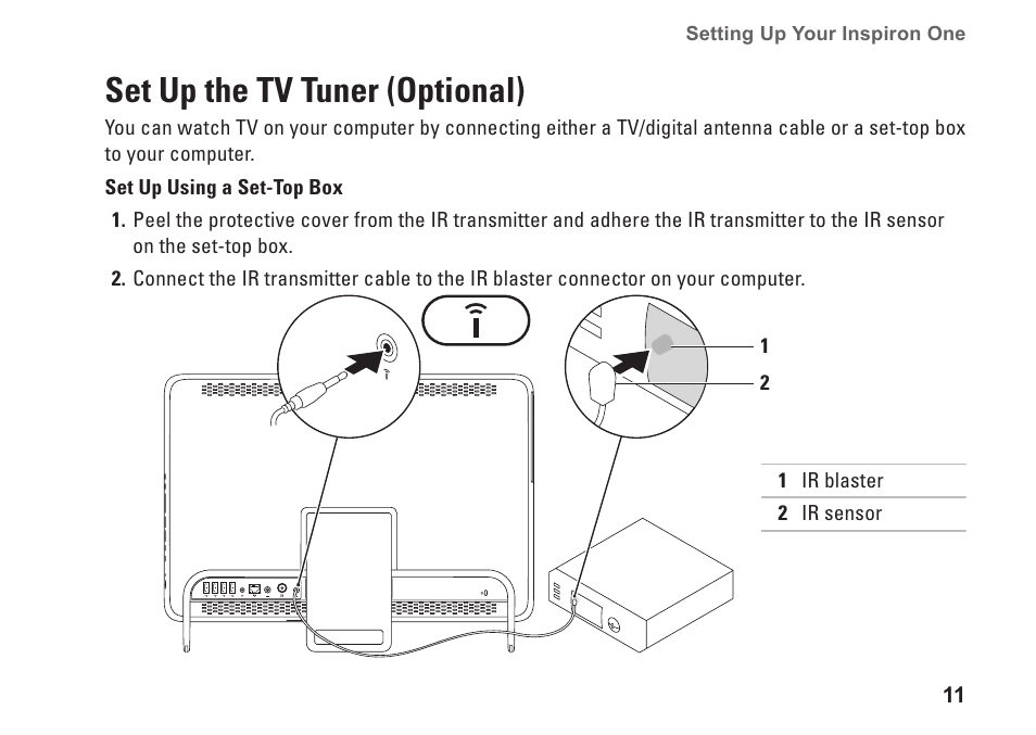 Set up the tv tuner (optional) | Dell Inspiron One 2205 (Mid 2010) User Manual | Page 13 / 86