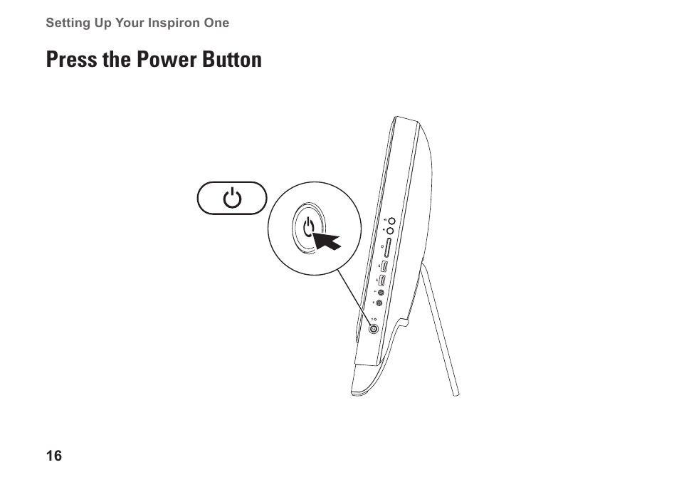 Press the power button | Dell Inspiron One 2205 (Mid 2010) User Manual | Page 18 / 86