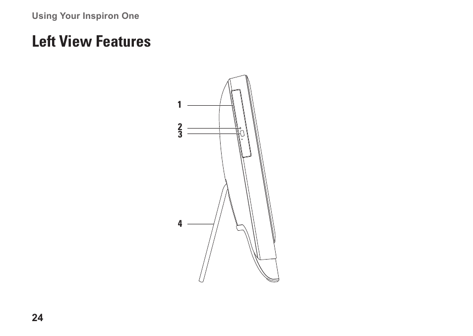 Left view features | Dell Inspiron One 2205 (Mid 2010) User Manual | Page 26 / 86