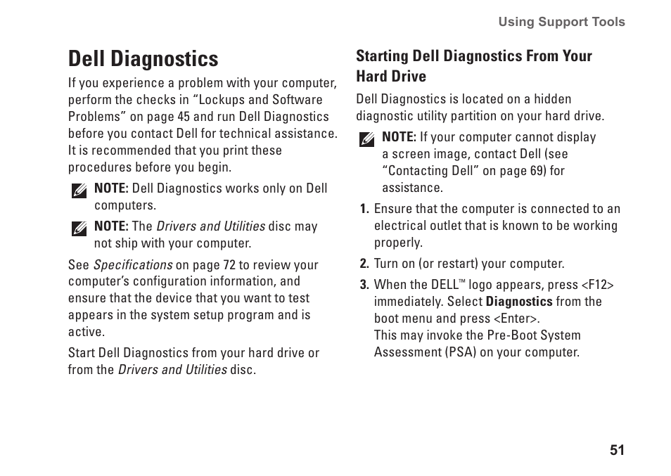 Dell diagnostics | Dell Inspiron One 2205 (Mid 2010) User Manual | Page 53 / 86