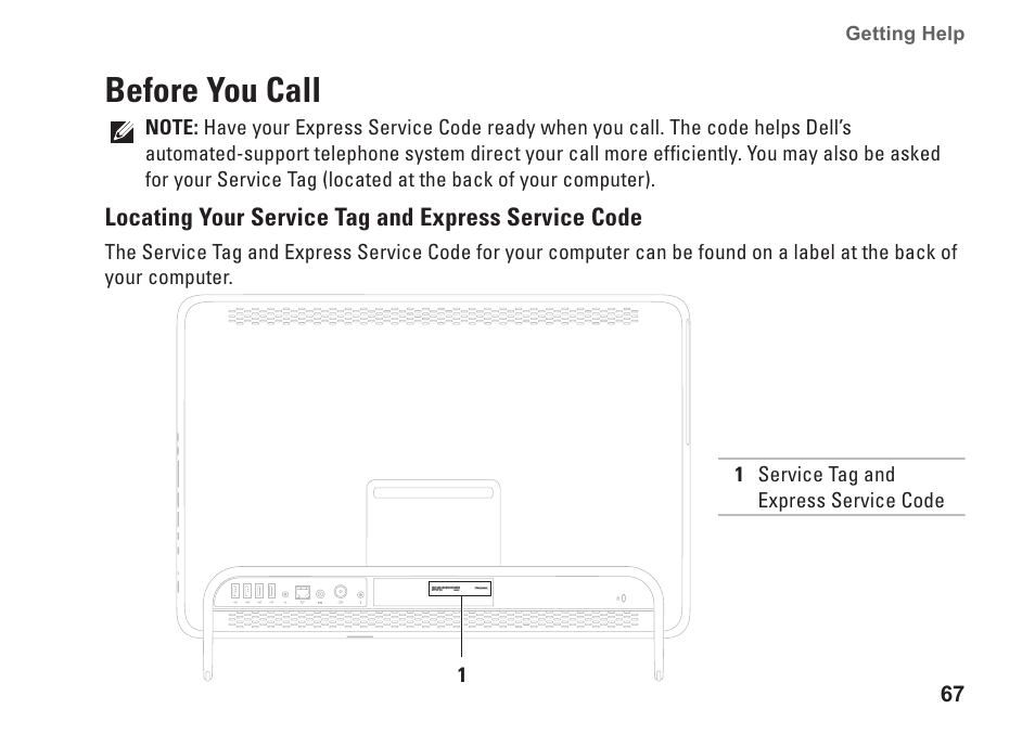 Before you call | Dell Inspiron One 2205 (Mid 2010) User Manual | Page 69 / 86