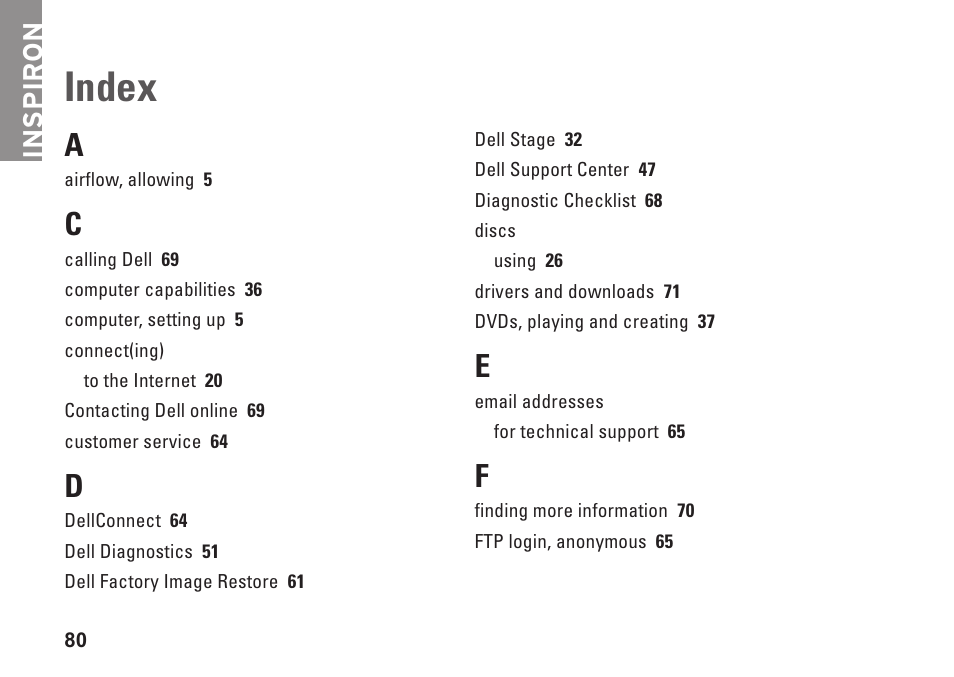 Index | Dell Inspiron One 2205 (Mid 2010) User Manual | Page 82 / 86