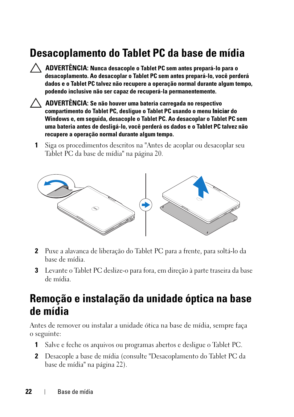 Desacoplamento do tablet pc da base de mídia | Dell Latitude XT3 (Mid 2011) User Manual | Page 24 / 36