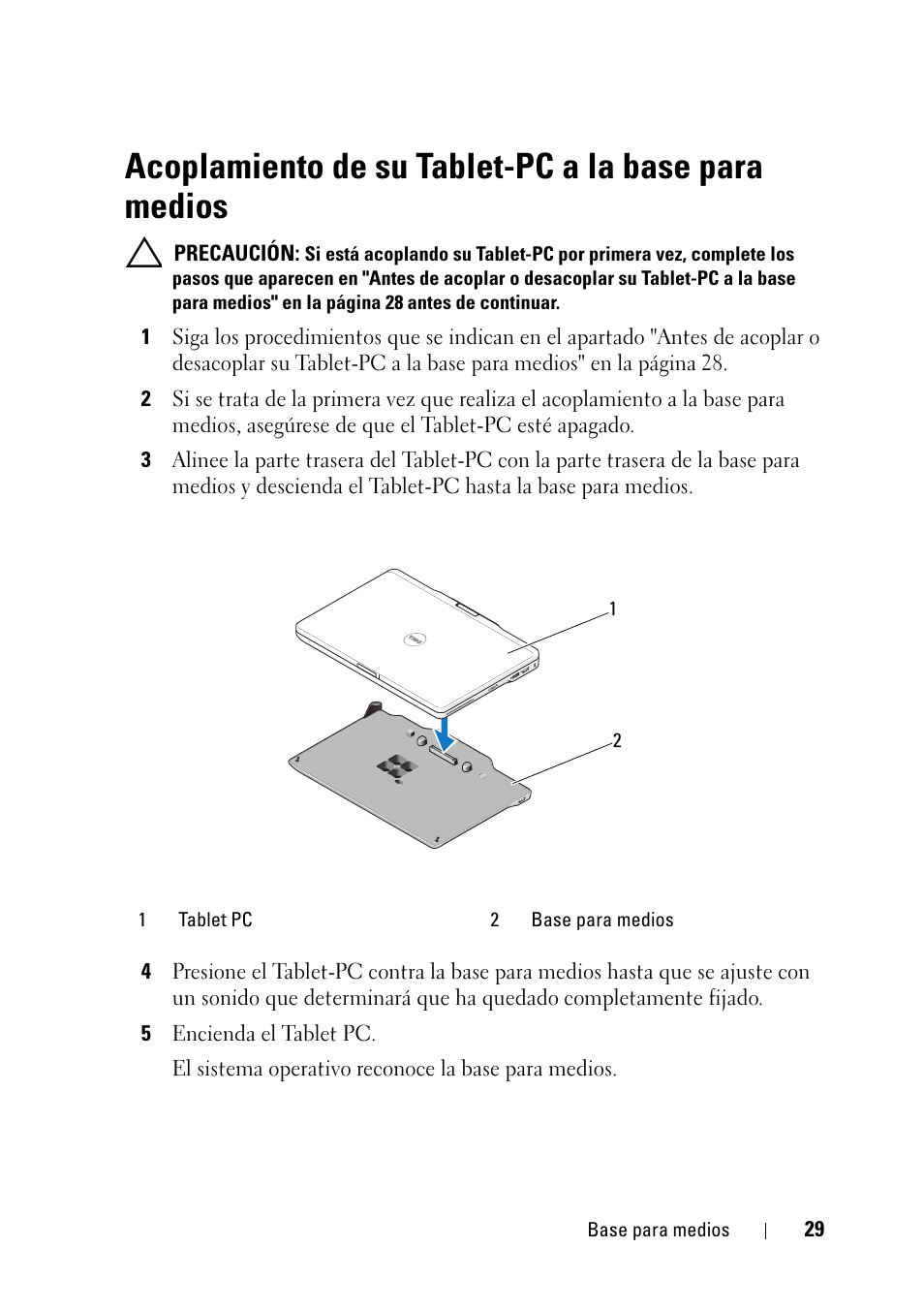 Acoplamiento de su tablet-pc a la base para medios | Dell Latitude XT3 (Mid 2011) User Manual | Page 31 / 36