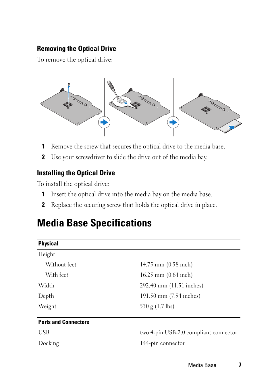 Media base specifications | Dell Latitude XT3 (Mid 2011) User Manual | Page 9 / 36