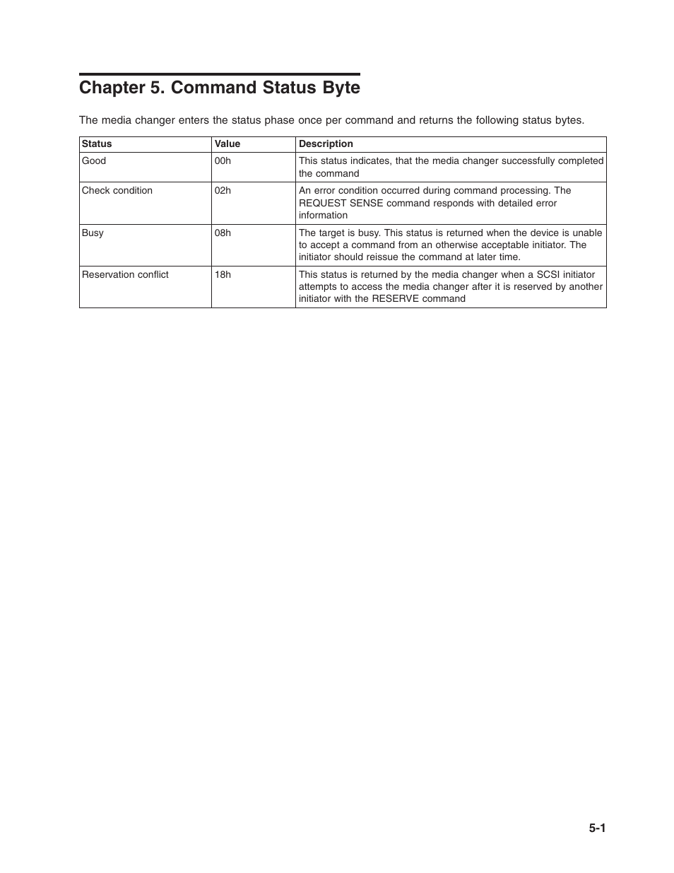 Chapter 5. command status byte, Chapter, Command | Status, Byte | Dell PowerVault TL2000 User Manual | Page 105 / 116