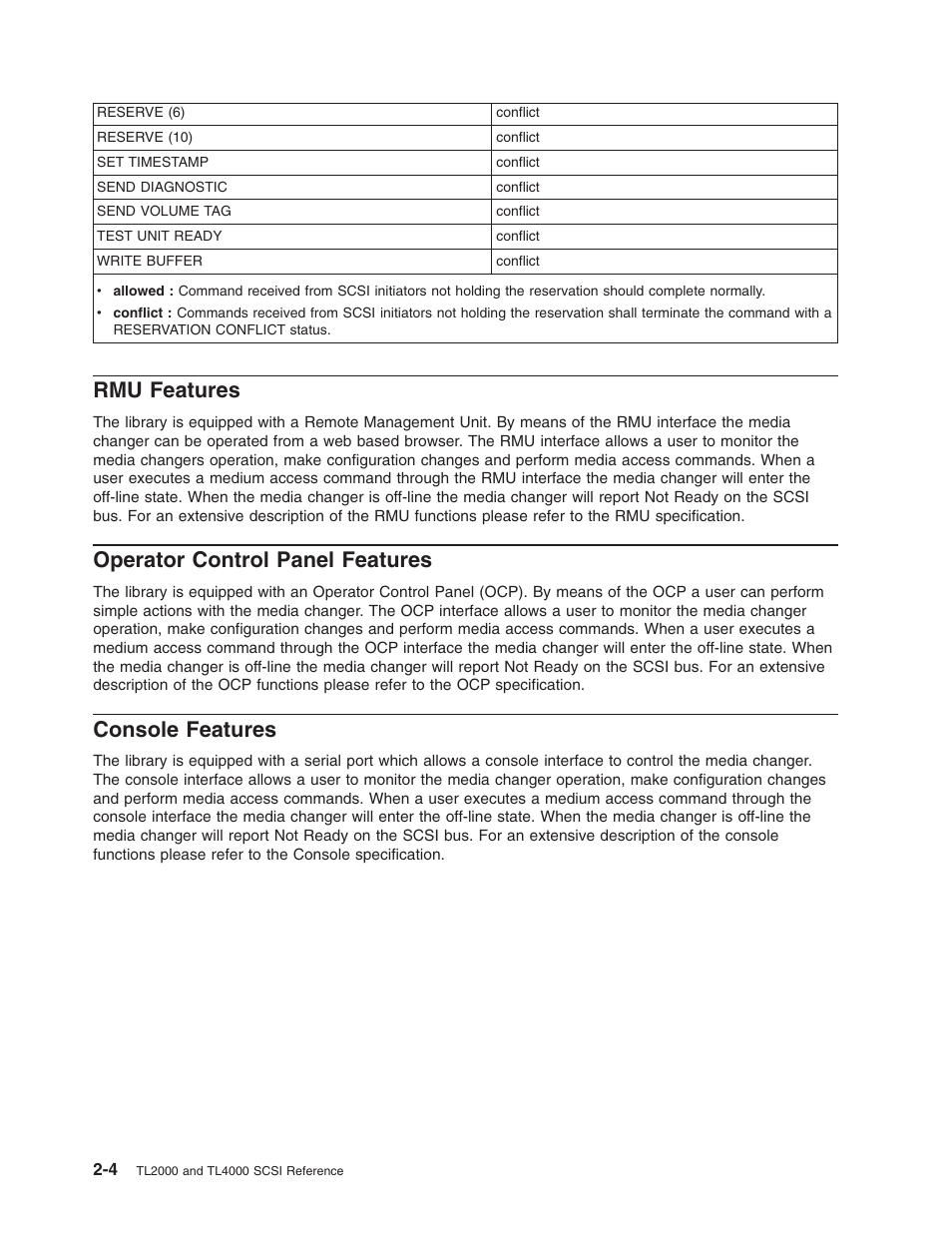 Rmu features, Operator control panel features, Console features | Features, Operator, Control, Panel, Console | Dell PowerVault TL2000 User Manual | Page 12 / 116