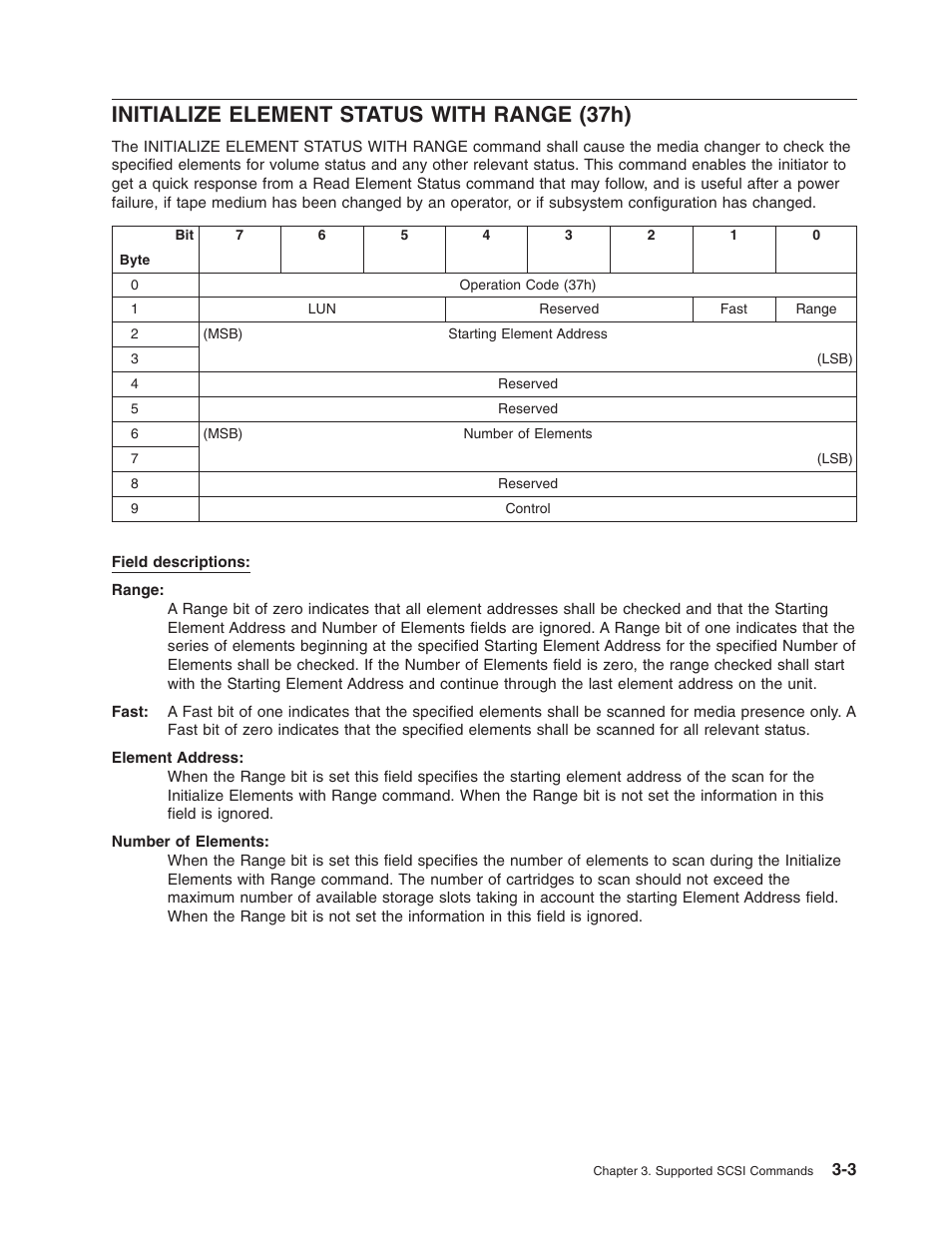 Initialize element status with range (37h), Initialize, Element | Status, With, Range, 37h) | Dell PowerVault TL2000 User Manual | Page 17 / 116