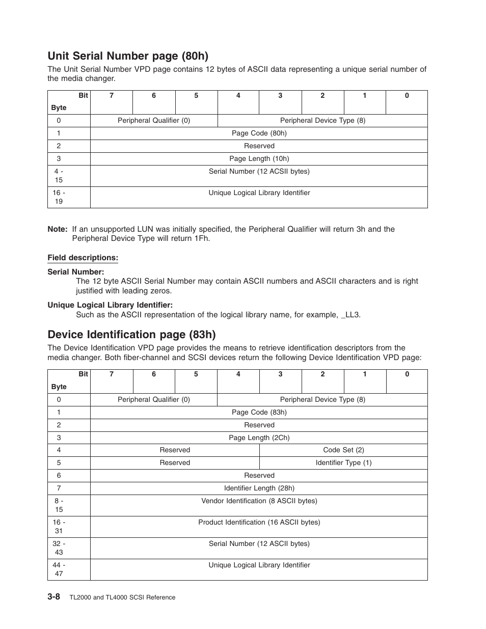 Unit, Serial, Number | 80h), Device, Identification, 83h), Page | Dell PowerVault TL2000 User Manual | Page 22 / 116