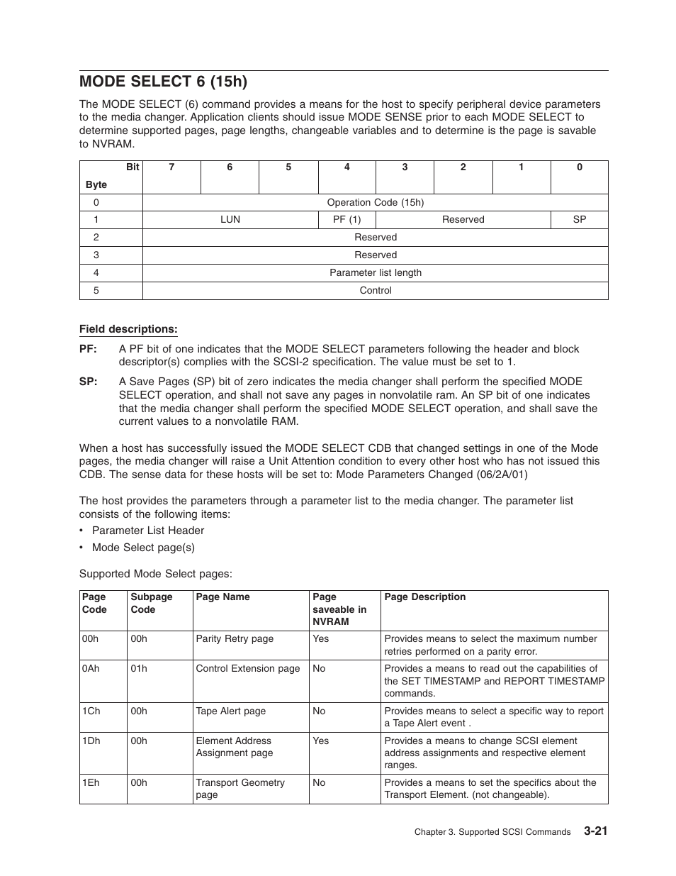 Mode select 6 (15h), Mode, Select | 15h) | Dell PowerVault TL2000 User Manual | Page 35 / 116