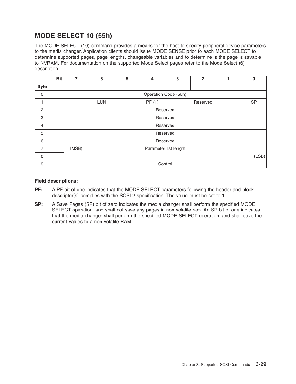 Mode select 10 (55h), Mode, Select | 55h) | Dell PowerVault TL2000 User Manual | Page 43 / 116