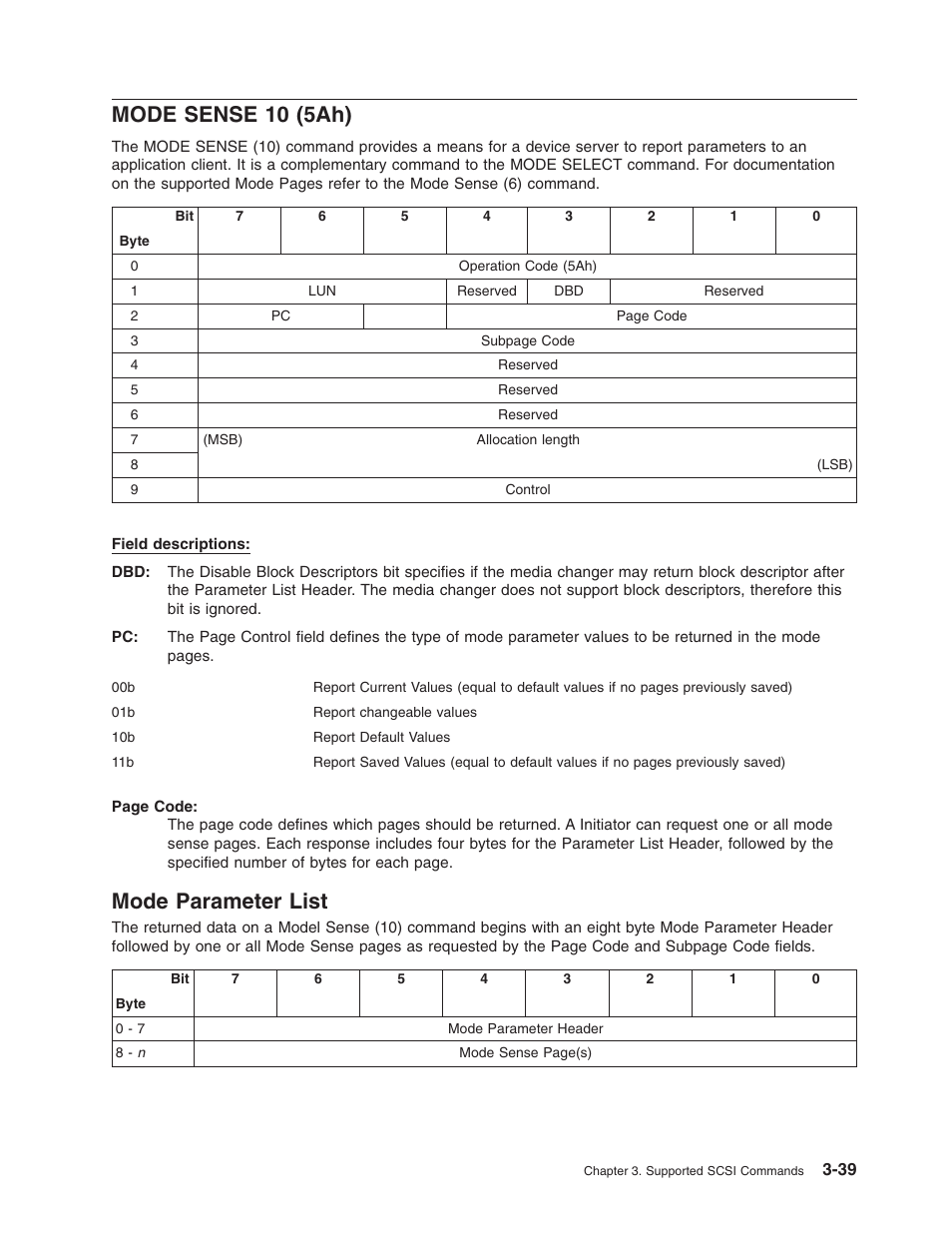 Mode sense 10 (5ah), Mode parameter list, Mode | Sense, 5ah), Parameter, List | Dell PowerVault TL2000 User Manual | Page 53 / 116