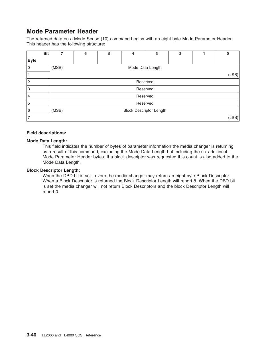 Mode parameter header, Mode, Parameter | Header | Dell PowerVault TL2000 User Manual | Page 54 / 116