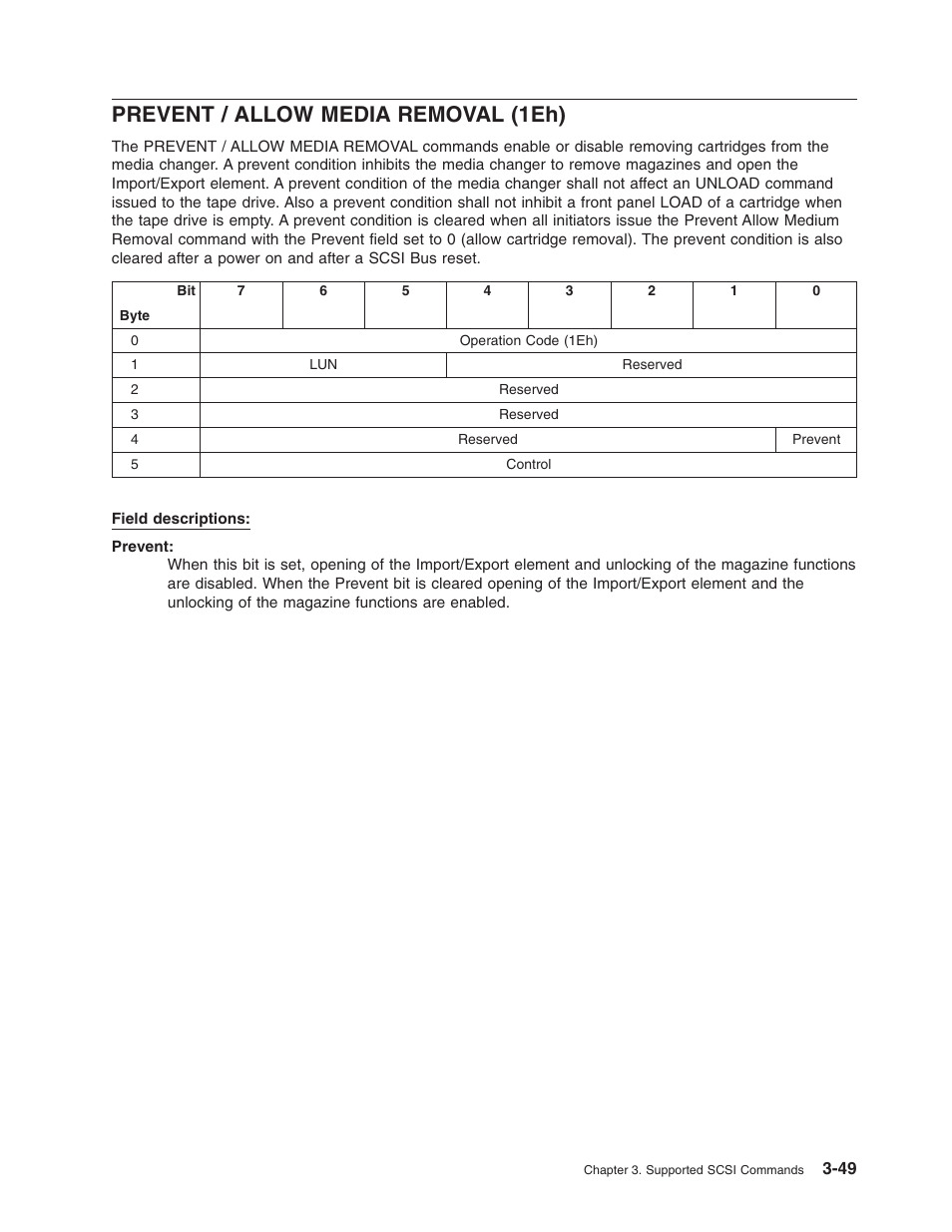 Prevent / allow media removal (1eh), Prevent, Allow | Media, Removal, 1eh) | Dell PowerVault TL2000 User Manual | Page 63 / 116