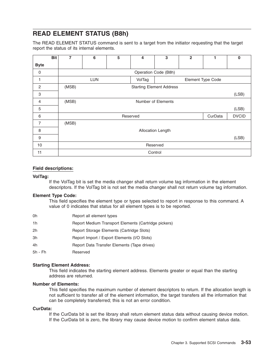 Read element status (b8h), Read, Element | Status, B8h) | Dell PowerVault TL2000 User Manual | Page 67 / 116