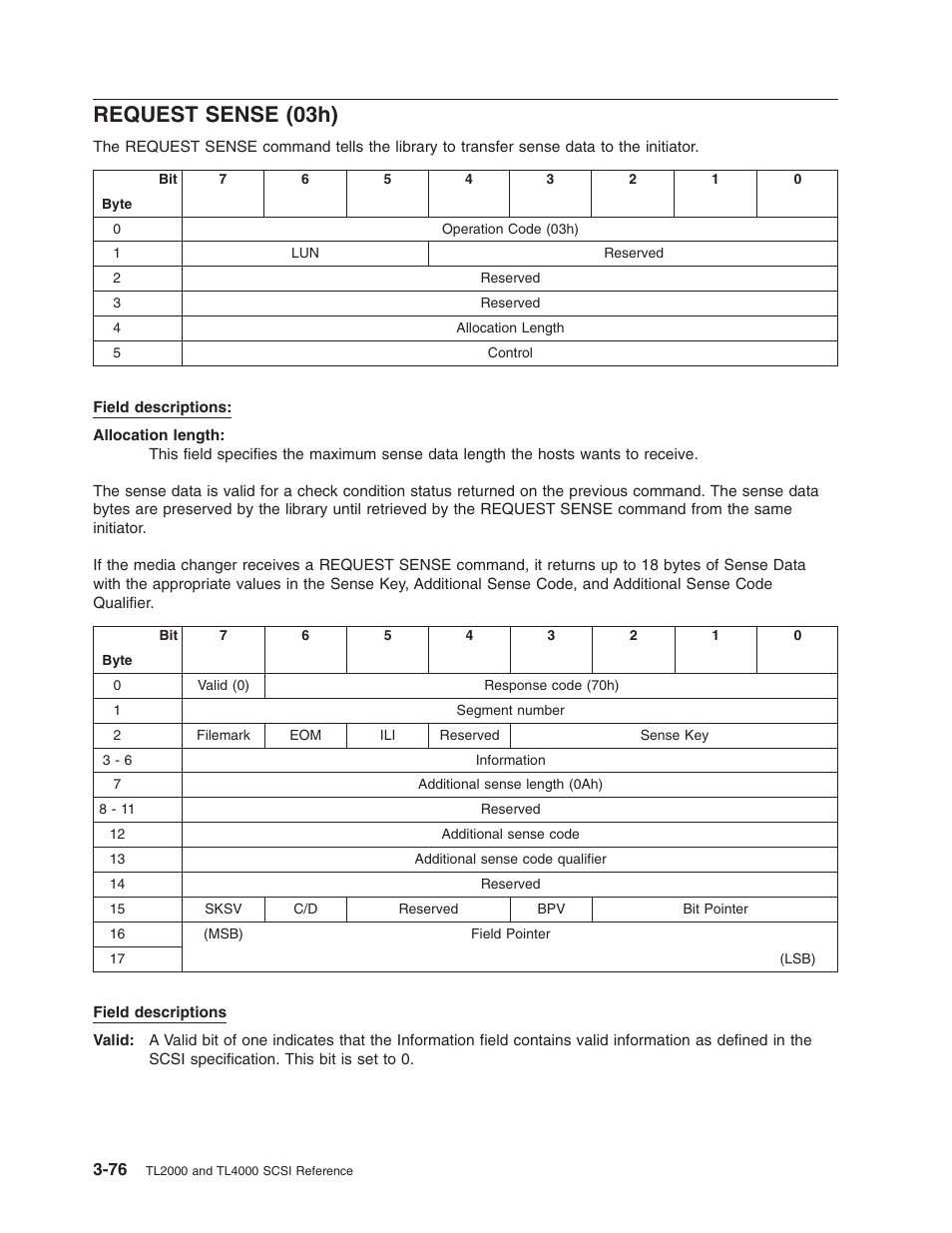 Request sense (03h), Request, Sense | 03h) | Dell PowerVault TL2000 User Manual | Page 90 / 116