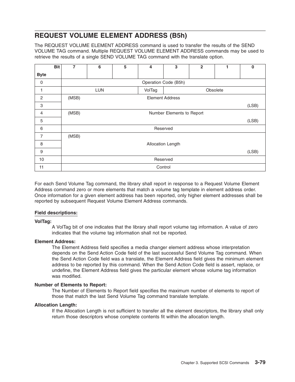 Request volume element address (b5h), Request, Volume | Element, Address, B5h) | Dell PowerVault TL2000 User Manual | Page 93 / 116