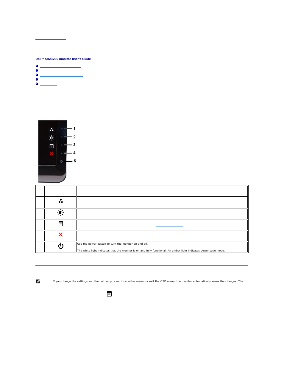 Operating the monitor, Using the front panel, Using the on-screen display (osd) menu | Dell SR2320L Monitor User Manual | Page 14 / 33